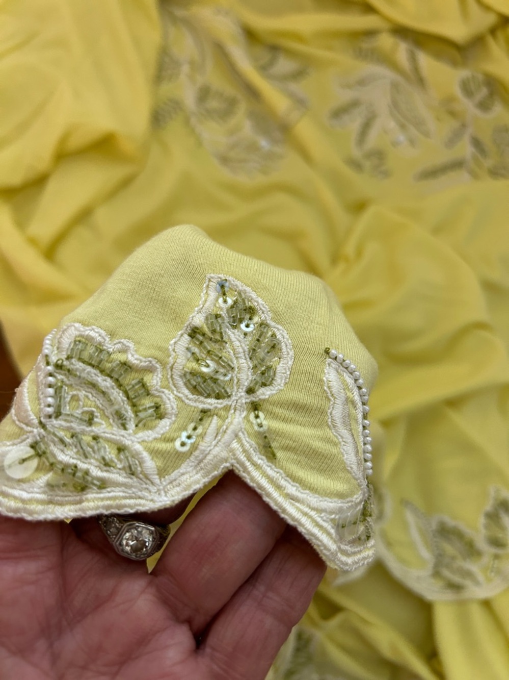 Soft Surroundings 3/4 Sleeve Embellished Lemon Yellow Flowy Top. Medium - Picture 8 of 8